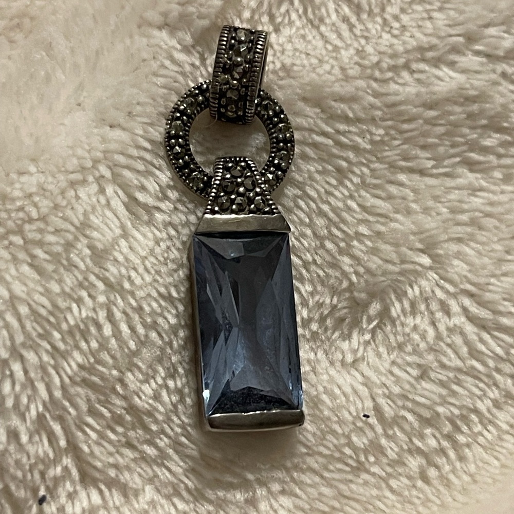 Sterling silver marcasite blue topaz pendant
